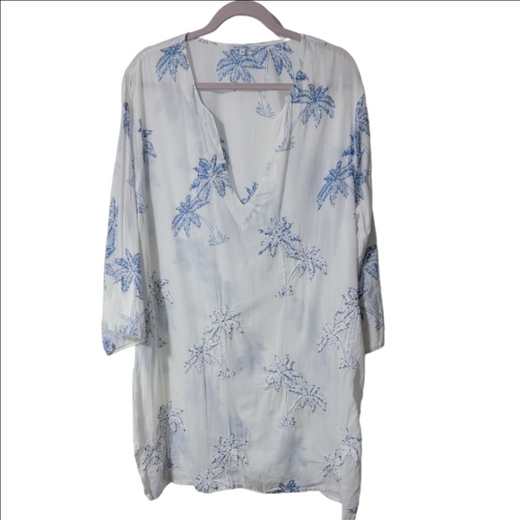 BLUE ISLAND 100% COTTON Embroidered Blue/white Beach Coverup, Size 1X - Picture 1 of 8